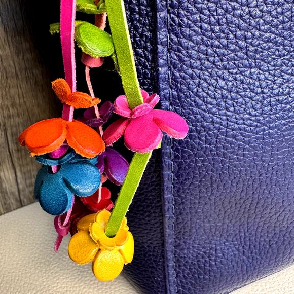 Leather Flower Purse Charm Genuine Leather Bag Charm NEW FAST SHIP - Picture 4 of 7